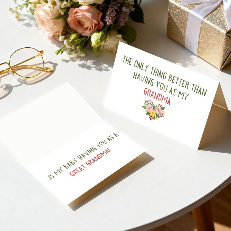 Pstyteos Funny Pregnancy Card for Grandma, the Only Thing Better than Having You as My Grandma is My Baby Having You as a Great Grandma, 8 in x 5.3 in Double-Sided Card with Red Envelope and Sticker - Image 4